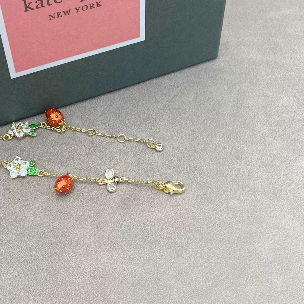kate spade Enamel Pearl Flower Strawberry Metal Bracelet Necklace - Picture 2 of 6